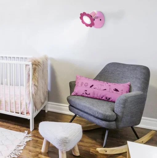 Wandspot bloem, roze, 1-lamp
