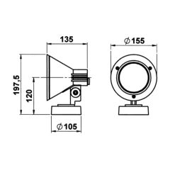Wandspot 643S, zwart, IP54, E27, aluminium, draaibaar