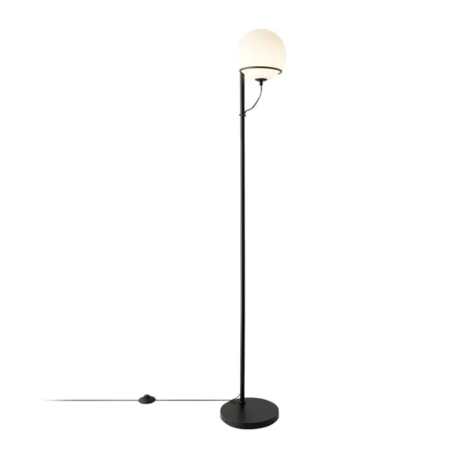 Wilson vloerlamp, metaal, zwart, glazen bolkap