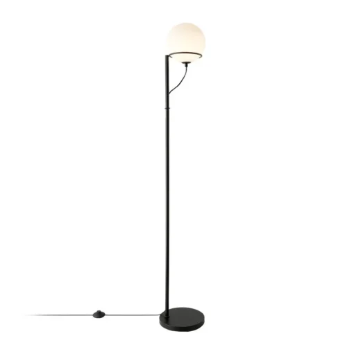 Wilson vloerlamp, metaal, zwart, glazen bolkap