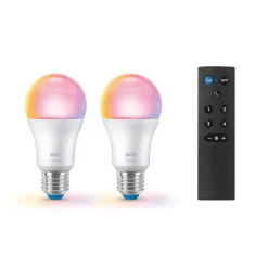 WiZ A60 LED mat WiFi E27 8,5W RGBW afstandsbediening set van 2