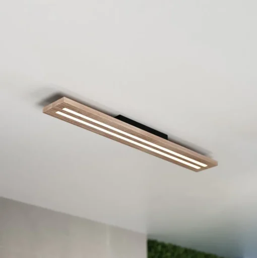 Woody LED plafondlamp, lengte 80 cm, eiken/zwart, 3.000 K