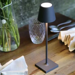 Zafferano oplaadbare micro-lamp Poldina, IP65 donkergrijs