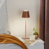 Zafferano Poldina LED tafellamp oplaadbare batterij, mat, bruin