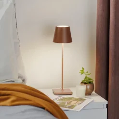 Zafferano Poldina LED tafellamp oplaadbare batterij, mat, bruin