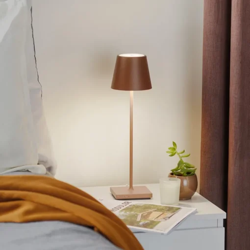 Zafferano Poldina LED tafellamp oplaadbare batterij, mat, bruin