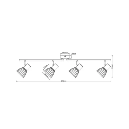 Zwarte plafondspot, lengte 81,5 cm, zwart, 4-lamps,